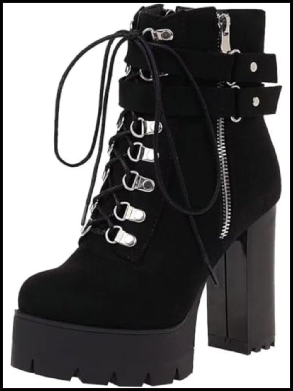 Gothic Platform Combat Booties Lace Up Round Toe Chunky High Heel Ankle Boots